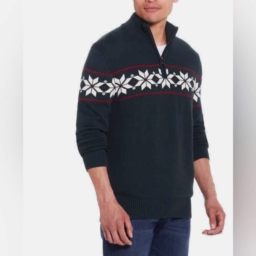 Weatherproof Men's Dark Green Sweater with Snowflake Pattern Size LARGE